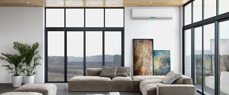 Mitsubishi Ductless Mini Split System heating and cooling, wall mounted.